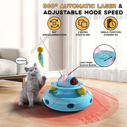 4-in-1 Interactive Cat Toy – USB Rechargeable Smart Feather Wand with Red Laser, Indoor Exercise Kitten Toy