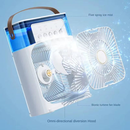 3-in-1 Portable Air Cooler Fan – USB Electric Mini Air Conditioner with LED Night Light &amp; Humidifier for Home or Office