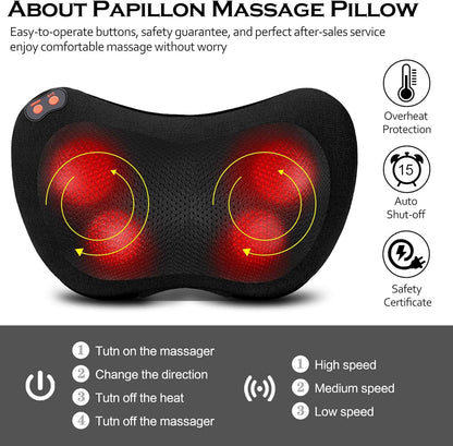 Shiatsu Back &amp; Neck Massager – Deep Tissue Electric Shoulder, Foot &amp; Waist Massage Pillow with Heat