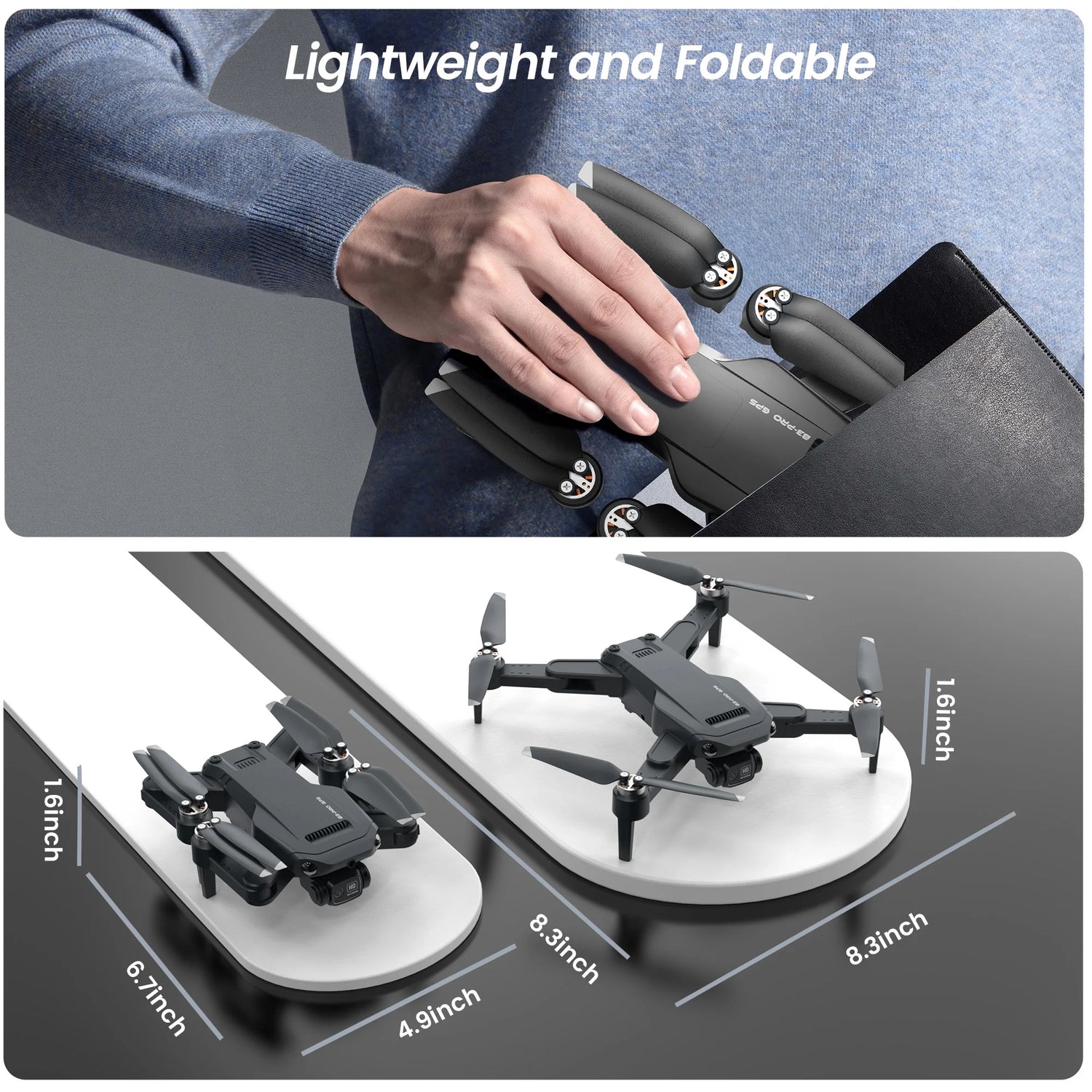 B3-PRO GPS Foldable Drone with 4K HD Camera – Brushless Motor, Dual Batteries, Black