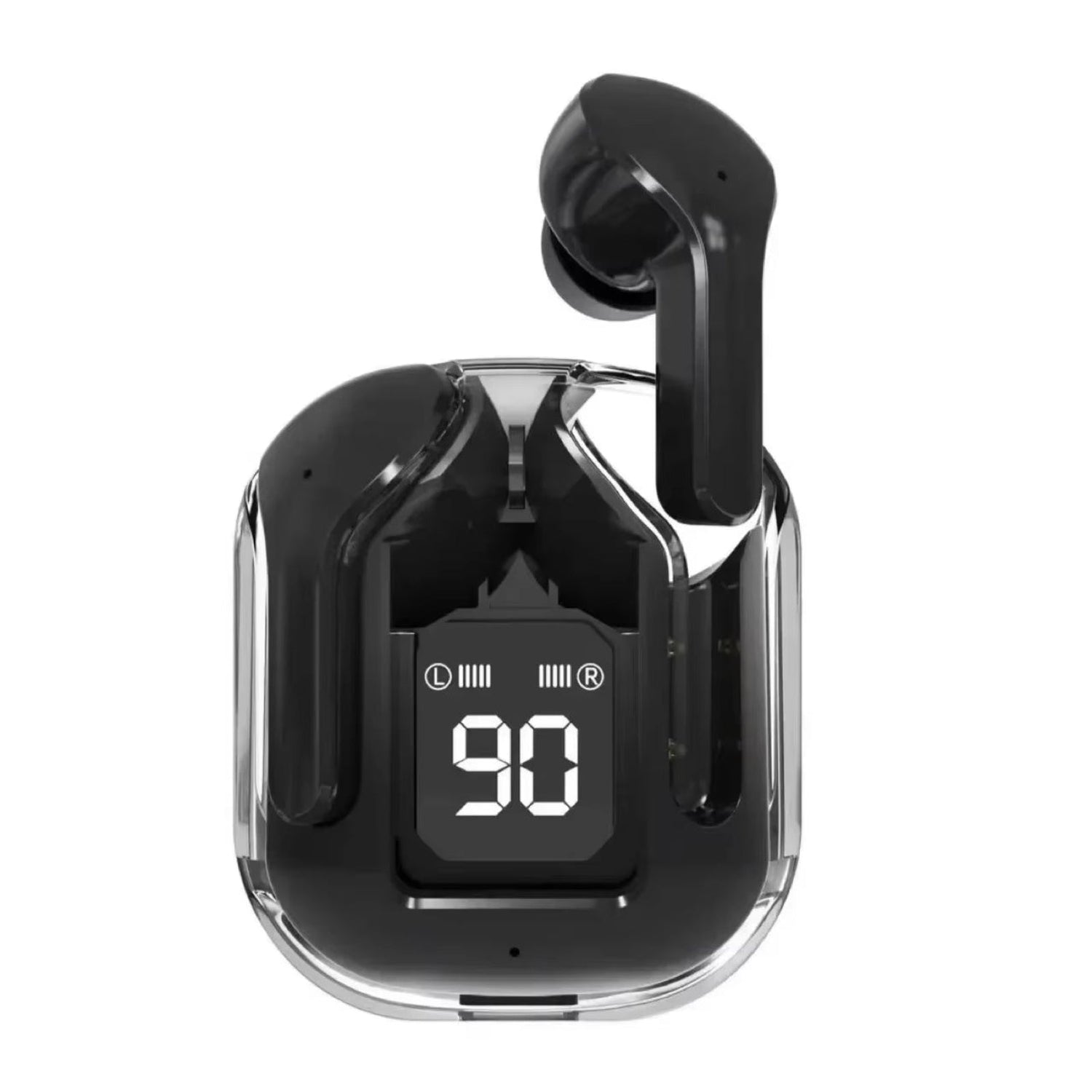 CrystalBeats BT30: Transparent TWS Bluetooth 5.3 Earbuds with Digital Display &amp; Noise Canceling