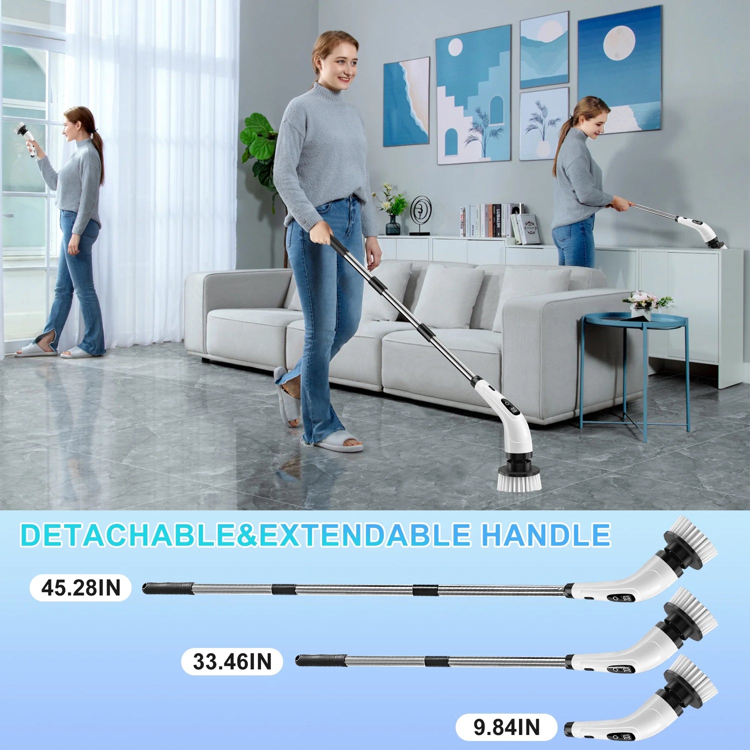 🧼 Electric Spin Scrubber – Cordless Cleaning Brush with 8 Interchangeable Heads &amp; Extendable Handle for Bathroom, Kitchen, Tile, and Floor Cleaning