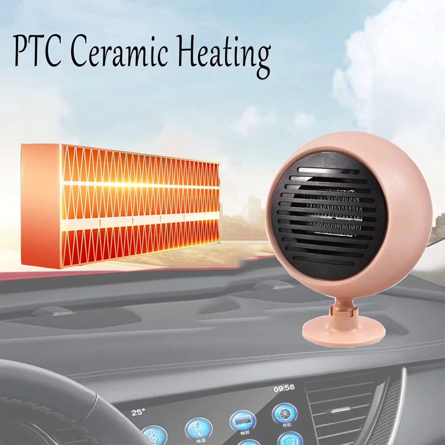 2 in 1 Portable Car Heater &amp; Cooler Fan – 180W 12V Mini Car Air Heater and Speed Cooling Fan with 360° Rotation – Pink