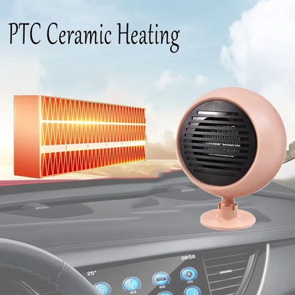 2 in 1 Portable Car Heater &amp; Cooler Fan – 180W 12V Mini Car Air Heater and Speed Cooling Fan with 360° Rotation – Pink