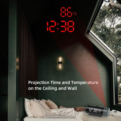 Projection Alarm Clock with USB Charger Ports – LED Digital Dual Alarm Clock with 180° Ceiling/Wall Rotating Projector, Dimmer &amp; Snooze for Bedroom, Home, or Office