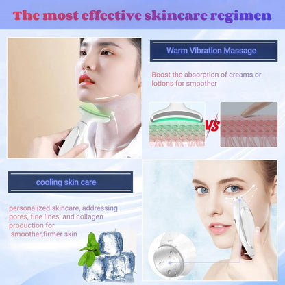 6-in-1 Facial &amp; Neck Beauty Device – Multifunctional Skin Care Massager with Light Therapy, Vibration, Thermal, Cooling &amp; Microcurrent for At-Home Face Sculpting