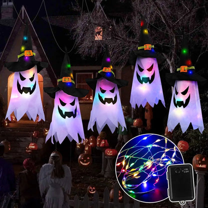 🎃 5 Pcs Halloween Lights – Glowing Ghost &amp; Witch Hat Decorations  Indoor &amp; Outdoor Halloween Decor Ornaments for Home, Garden, Yard