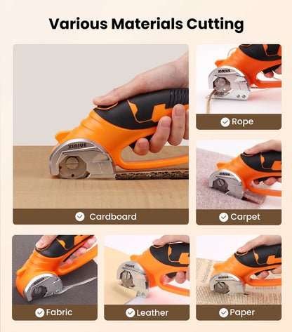 Cordless Electric Scissors — Heavy-Duty 4V Rechargeable Rotary Cutter with Safety Lock &amp; LED Light