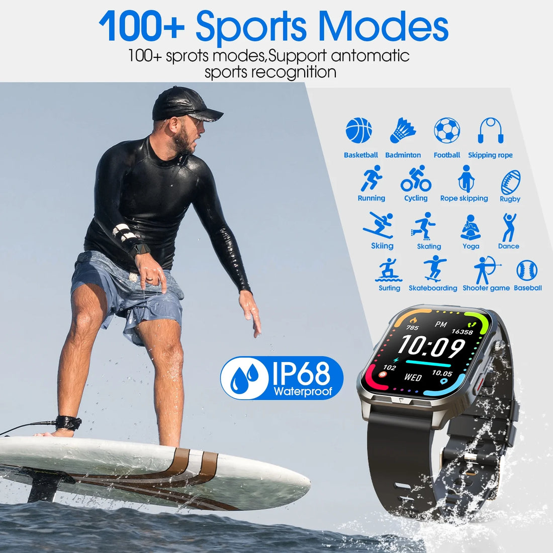 H5 Advanced Smart Watch with Bluetooth Call &amp; Message Notifications – IP68 Waterproof, 100 Sports Modes, Compatible with iOS &amp; Android