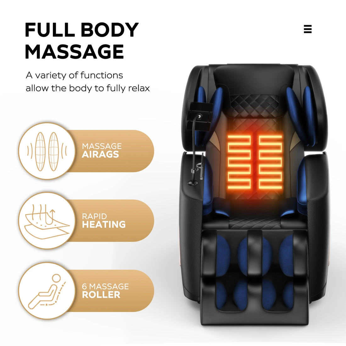 Massage Chair, Full Body Zero Gravity Massage Chair Electric Recliner Chair with Airbag Massage, Heat, Retractable Footstool, Bluetooth Audio Connection and Portable Stand, Black