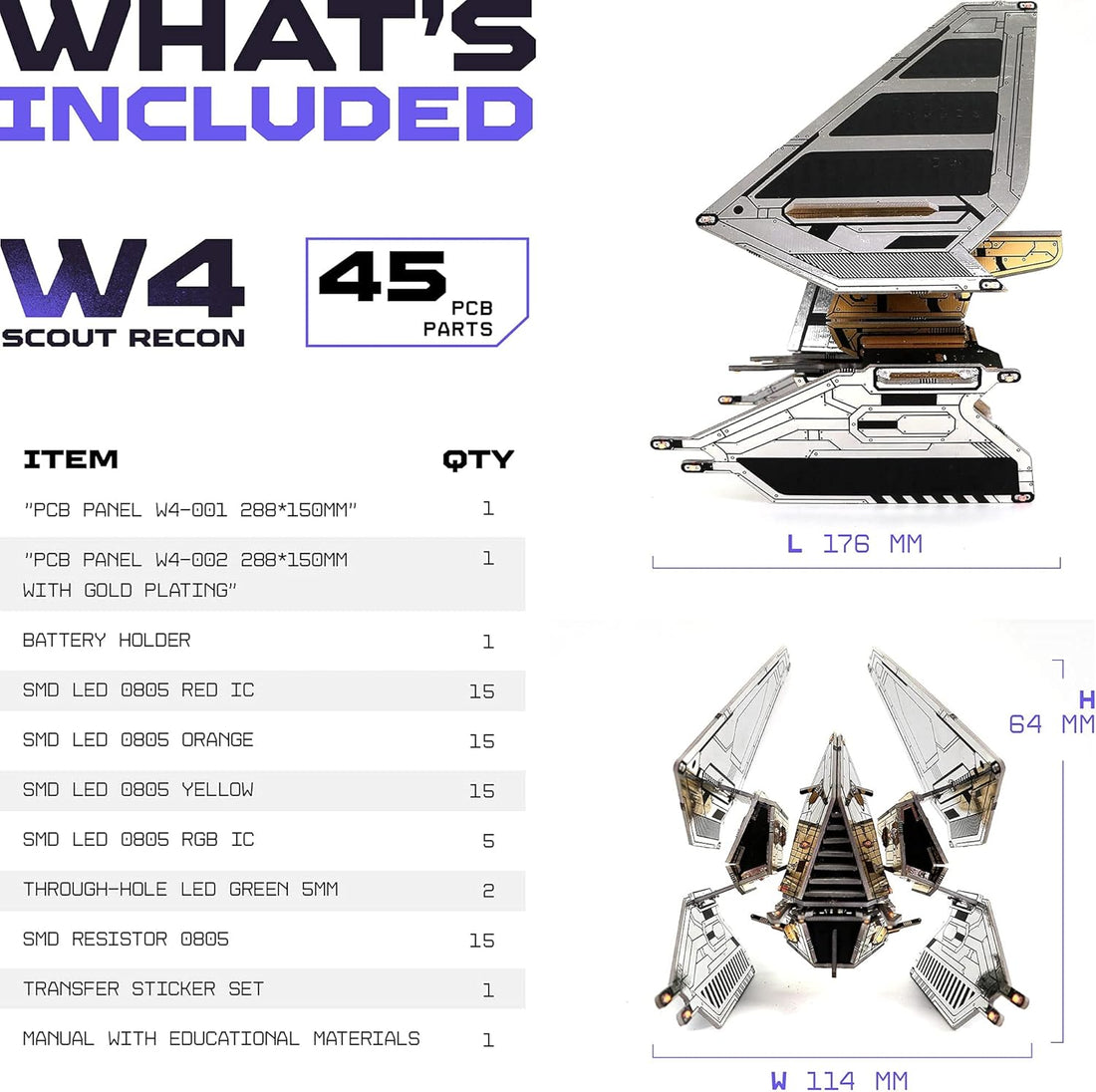 Robot Building Kit - W4 Scout Recon  DIY STEM Science Toy for Kids | Educational Robotics Kit | Printed Circuit Board Set | Build Your Own Robotic Spaceship | Engineering Toy Gift