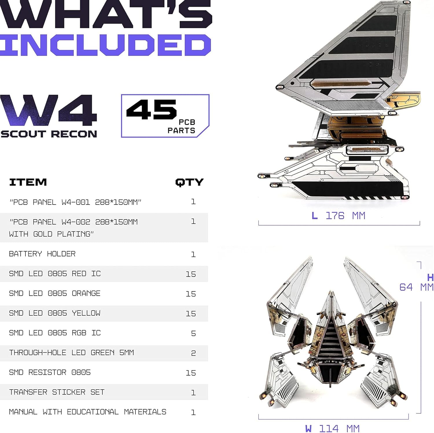 Robot Building Kit - W4 Scout Recon  DIY STEM Science Toy for Kids | Educational Robotics Kit | Printed Circuit Board Set | Build Your Own Robotic Spaceship | Engineering Toy Gift