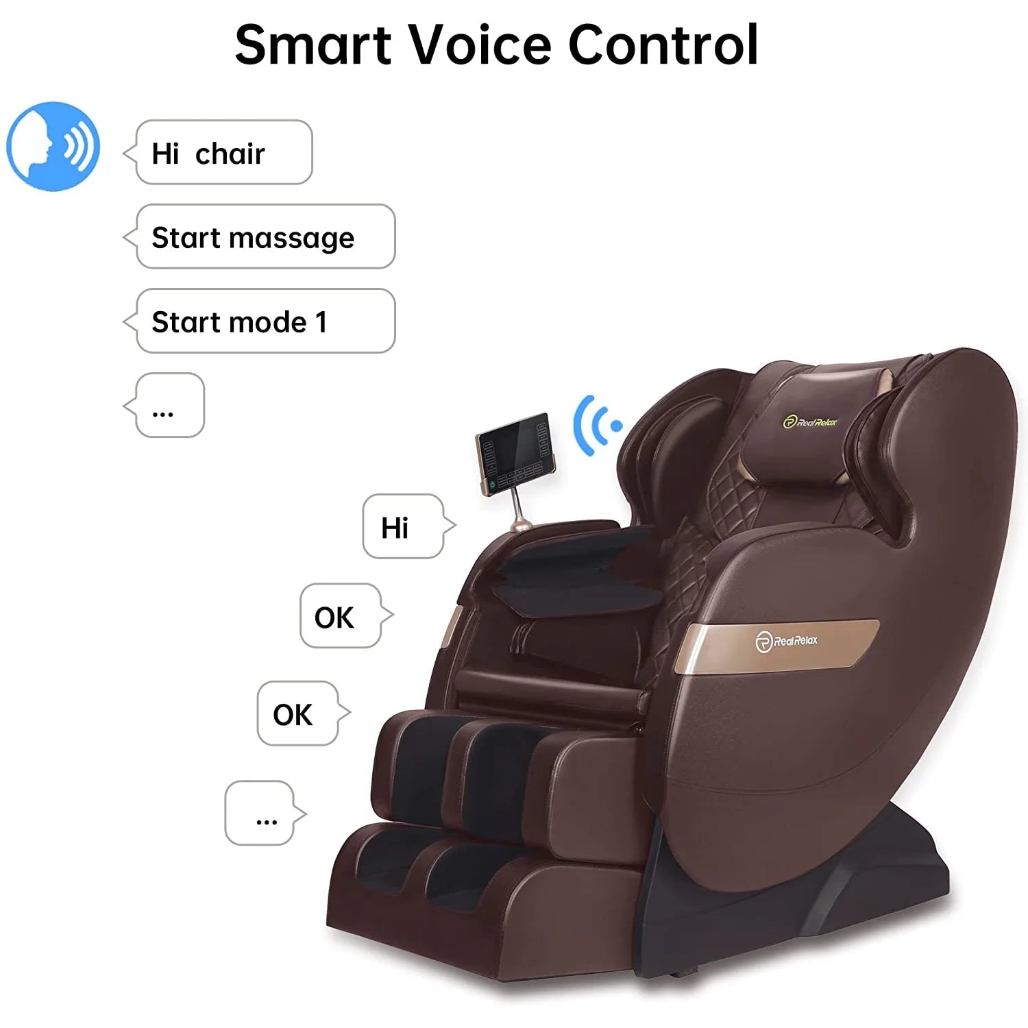 S Track Massage Chair — Full Body Zero Gravity Shiatsu Recliner with Smart Voice Controller, Brown