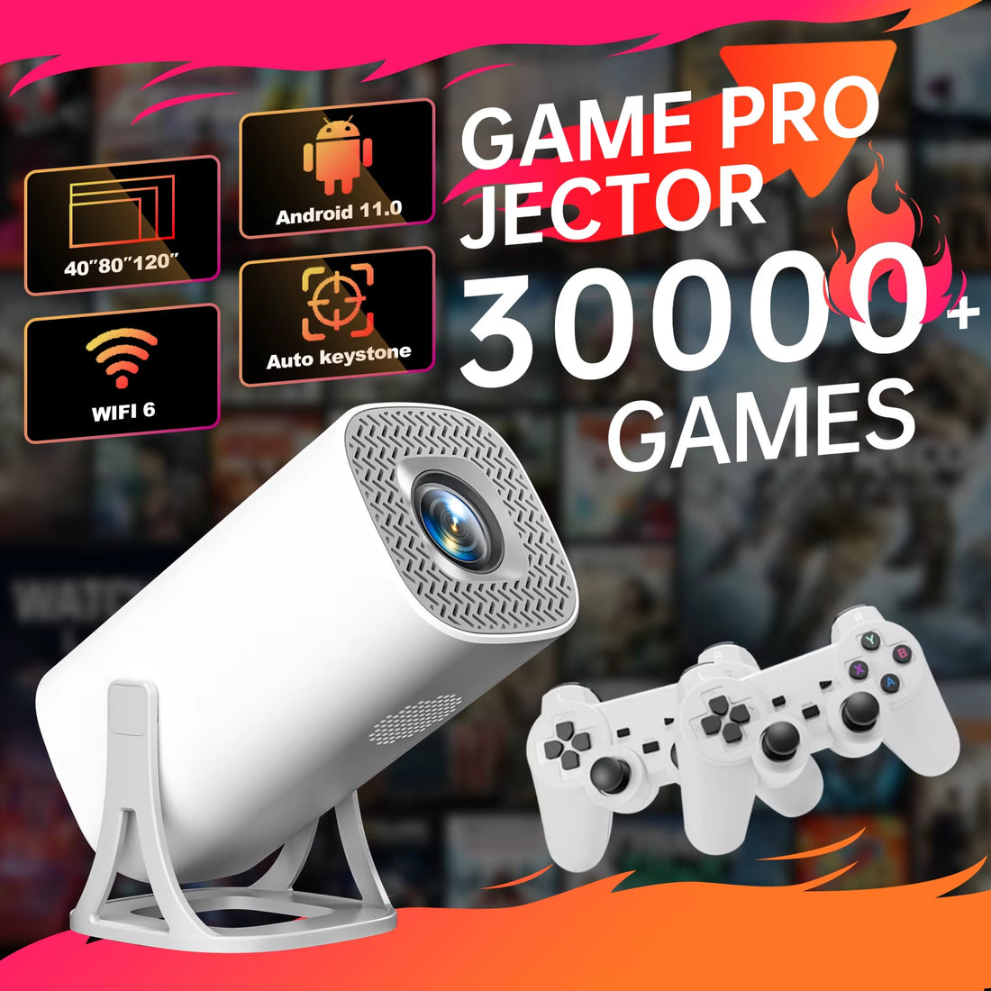 🎮 S40MAX Android 11 Gaming Projector – 1280x720P HD, 64GB TF Card, Dual WiFi, Wireless Gaming Controller – Home Theater &amp; Portable Entertainment