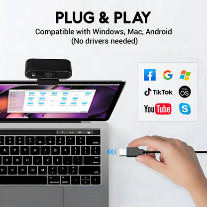 4K HD USB Autofocus Webcam with Dual Microphones – PC, Laptop, Gaming &amp; Xbox Streaming