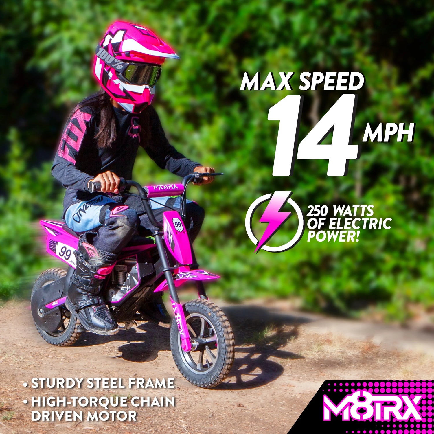 🏍️ M8TRX 24V Electric Dirt Bike for Kids &amp; Teens – Pink Ride-On Motorcycle with Dual Motors, LED Lights, Suspension &amp; Real Engine Sounds