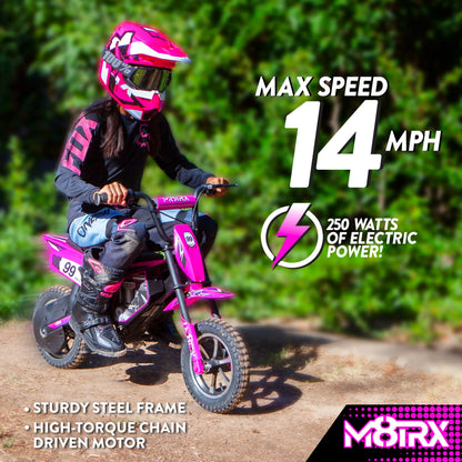 🏍️ M8TRX 24V Electric Dirt Bike for Kids &amp; Teens – Pink Ride-On Motorcycle with Dual Motors, LED Lights, Suspension &amp; Real Engine Sounds