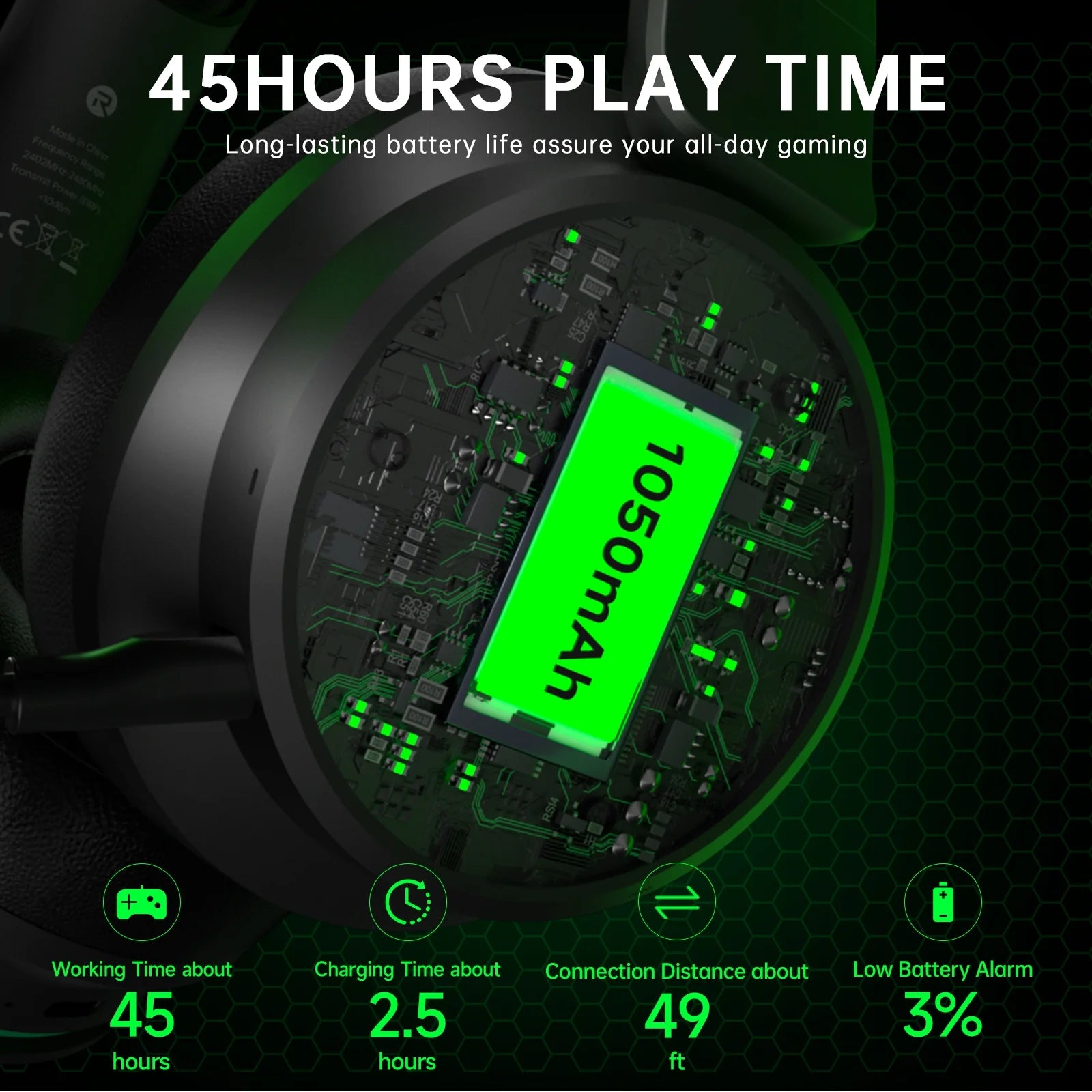 🎧 2.4GHz Wireless Gaming Headset – Multi-Platform Gaming Headphones with Bluetooth 5.3, Detachable Noise-Canceling Mic &amp; 45H Battery Life