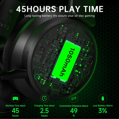 🎧 2.4GHz Wireless Gaming Headset – Multi-Platform Gaming Headphones with Bluetooth 5.3, Detachable Noise-Canceling Mic &amp; 45H Battery Life