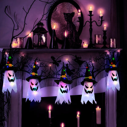 🎃 5 Pcs Halloween Lights – Glowing Ghost &amp; Witch Hat Decorations  Indoor &amp; Outdoor Halloween Decor Ornaments for Home, Garden, Yard