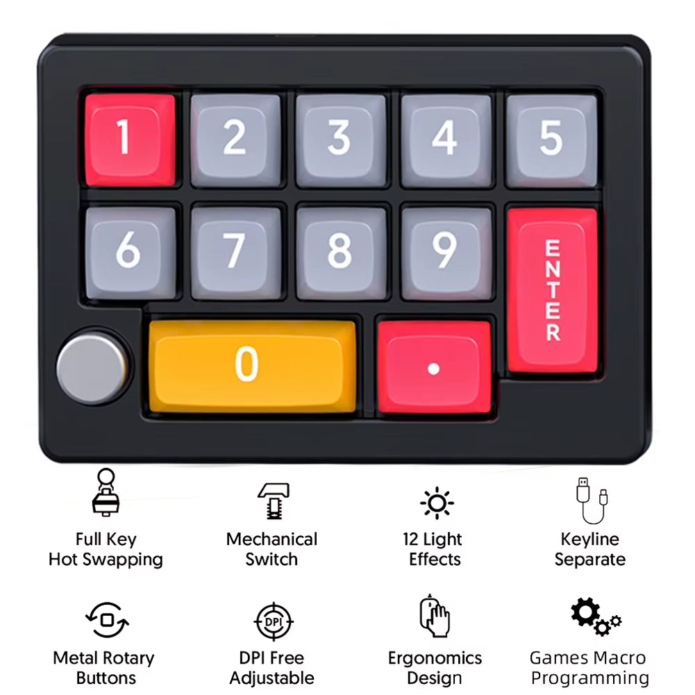 🎮 13-Key Wired Programmable Mechanical Gaming Keyboard – Fully Hot-Swappable Macro Keypad for Custom Setups