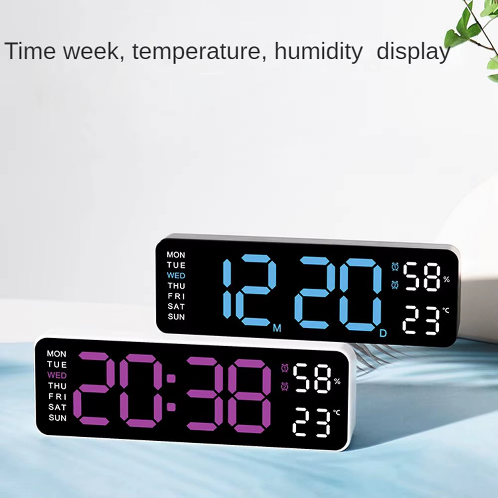 Large LED Digital Wall Clock – With Temperature, Humidity &amp; Week Display