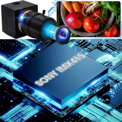 4K Ultra HD USB Camera with 2.8–12mm 4X Varifocal Manual Lens – UVC Compliant USB Webcam for Conference Calls, Live Streaming &amp; OpenCV Support