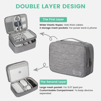 Electronics Organizer Travel Case – Water-Resistant Cable Organizer Bag for Cords, Chargers & Travel Essentials