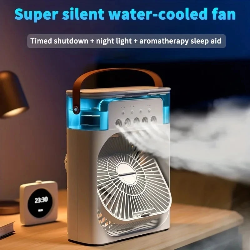 3-in-1 Portable Air Cooler Fan – USB Electric Mini Air Conditioner with LED Night Light &amp; Humidifier for Home or Office