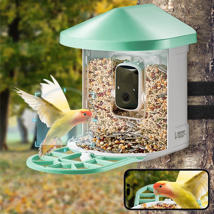 VEVOR Smart Bird Feeder with Camera – 2K HD AI Bird Recognition, Auto Capture, Night Vision, Solar Powered, Motion Detection &amp; App Control