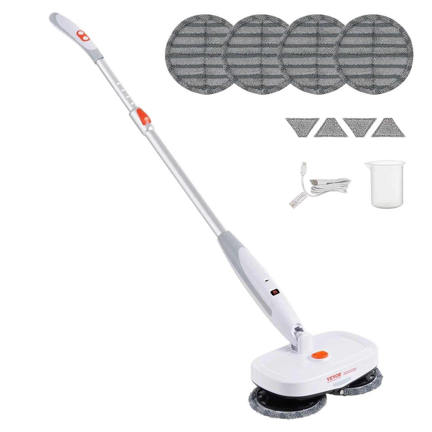 VEVOR Cordless Electric Spin Mop – Battery-Powered Floor Cleaner with Water Tank, LED Headlight, Dual Mop Heads &amp; Microfiber Pads for Hardwood, Tile, and Laminate