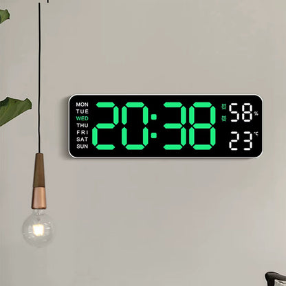 Large LED Digital Wall Clock – With Temperature, Humidity &amp; Week Display