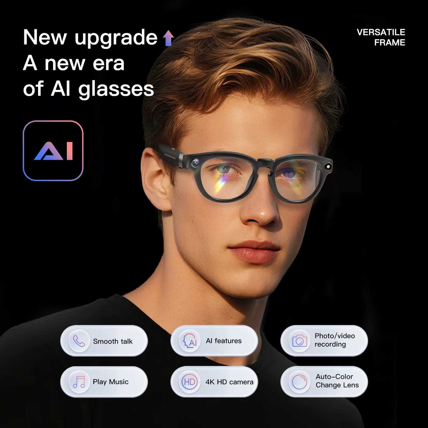 AI Smart Glasses with Bluetooth Call &amp; AI Voice Translate — Intelligent Shooting &amp; Noise Reduction, Waterproof Design