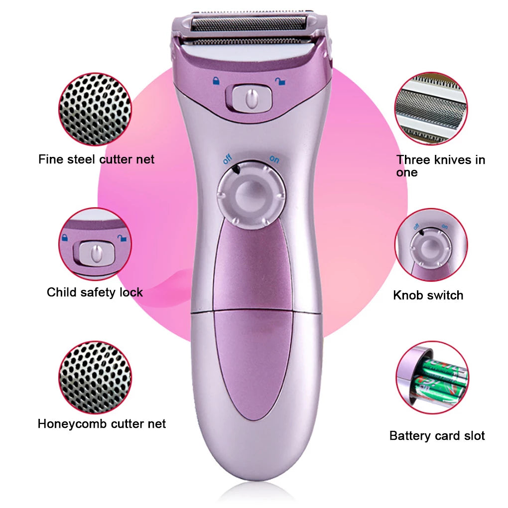 Electric Lady Shaver – Waterproof Hair Remover Razor for Women, Battery-Powered, Purple