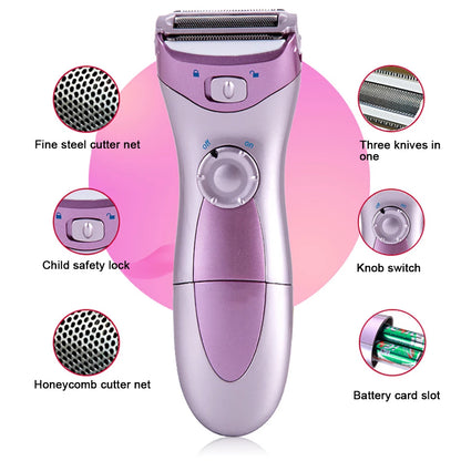 Electric Lady Shaver – Waterproof Hair Remover Razor for Women, Battery-Powered, Purple