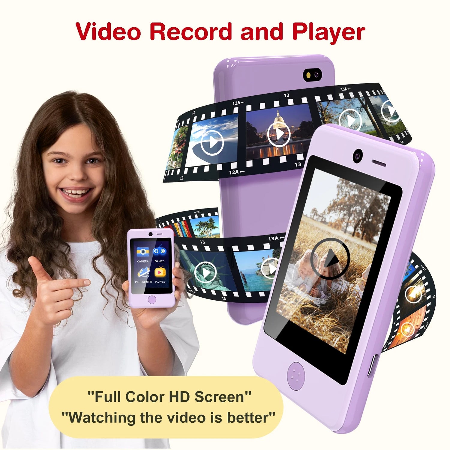 2.8&quot; Kids Phone Learning Toy – Dual Camera, Habit Tracker, Games &amp; Alphabet Educational Gift for Toddlers Ages 3-7 (Purple)