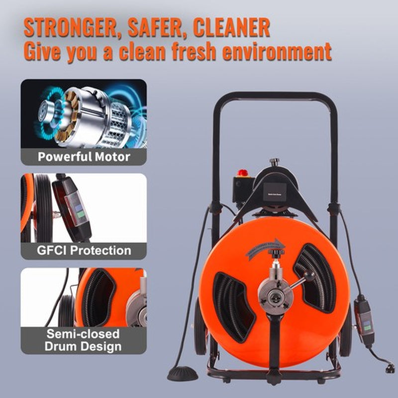 Uimoso Electric Drain Cleaner Machine – Powerful 100 FT Auto Feed Drain Auger