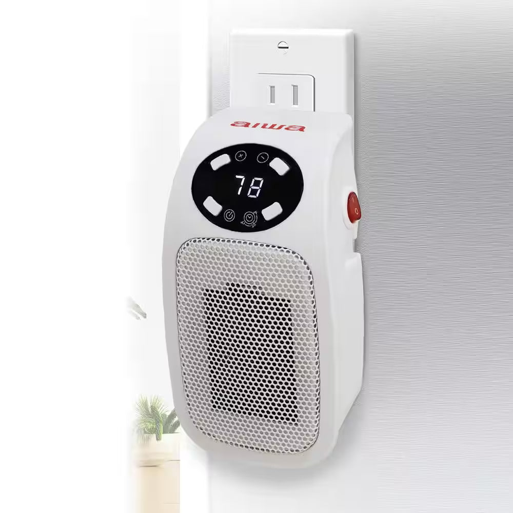 7.87&quot; Electric Outlet Ceramic Plug-In Space Heater – 400W, LCD Digital Display, 24-Hour Timer, Compact &amp; Energy Efficient