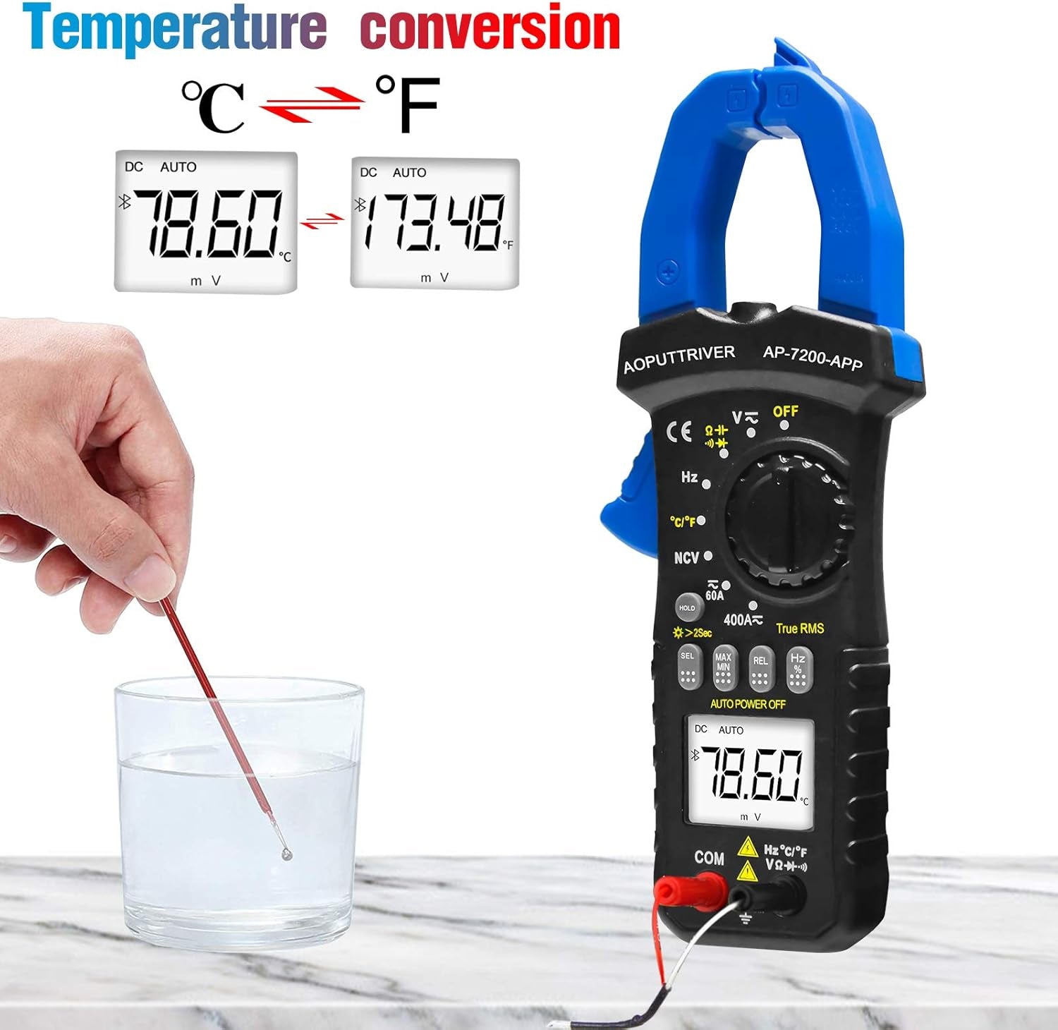 🔧 AP-7200APP Bluetooth Digital Clamp Meter – Auto-Ranging 6000 Counts Multimeter for AC/DC Current, Voltage, Resistance, Capacitance &amp; Continuity Testing