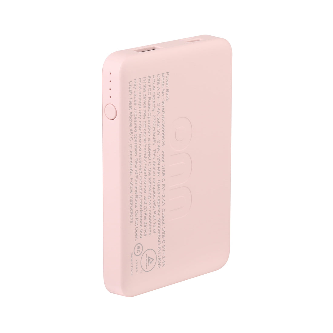 5000mAh Portable Power Bank – Sleek Pink, Compact &amp; Reliable