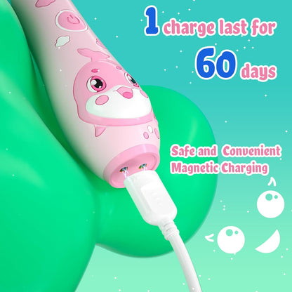 Kids Electric Toothbrush Rechargeable with Magnetic Charging – 8 Heads &amp; LED Light for Toddlers &amp; Kids Ages 2-6 (Pink)