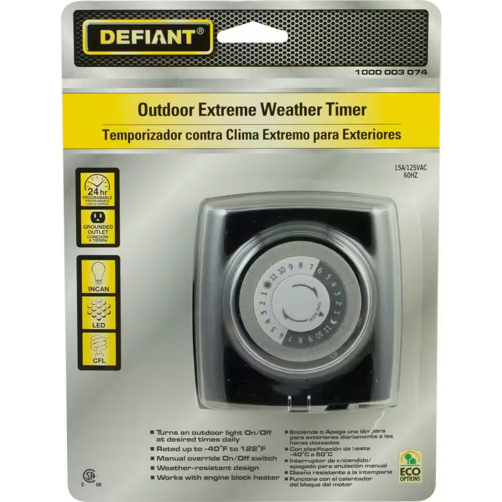 15 Amp 24-Hour Outdoor Plug-In Mechanical Timer Extreme Weather-Resistant | Reliable Daily Automation
