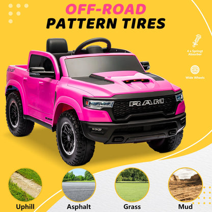 🚗 RAM 1500 12V Ride-On Truck for Kids with Remote Control – Electric Car Toy with Music, LED Lights, Bluetooth &amp; Suspension | Pink