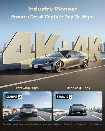 F77 Dual 4K+4K Dash Cam Front &amp; Rear – STARVIS 2 IMX678 HDR, 128GB Built-In Storage, Voice Control &amp; More