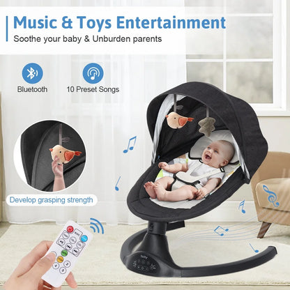 🍼 Electric Baby Swing with Bluetooth Music – 5 Sway Modes, 3 Timers, Black Infant Bouncer Rocker