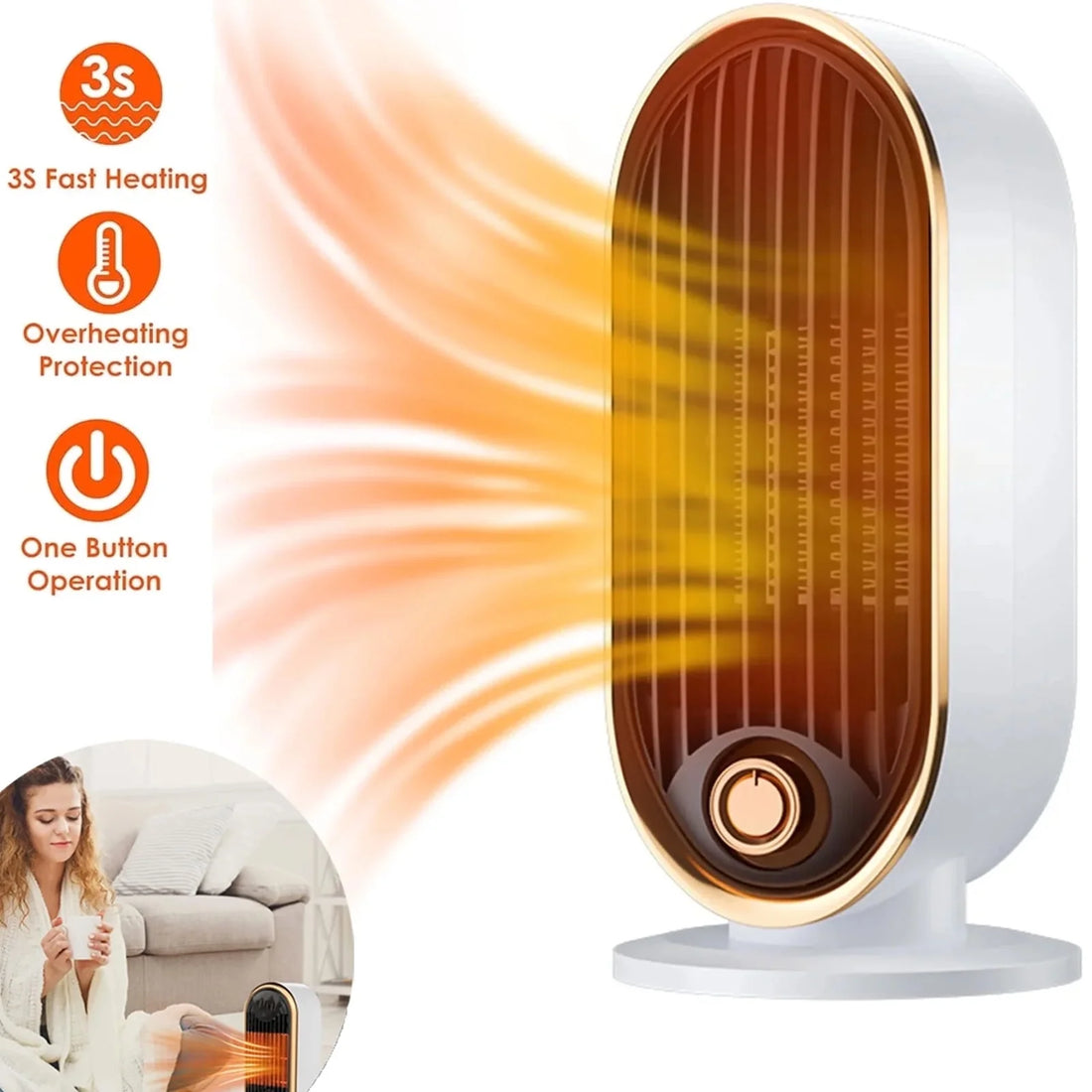 Small Electric Space Heater – 800W Fast Heating Ceramic Heater for Home, Bedroom, and Office