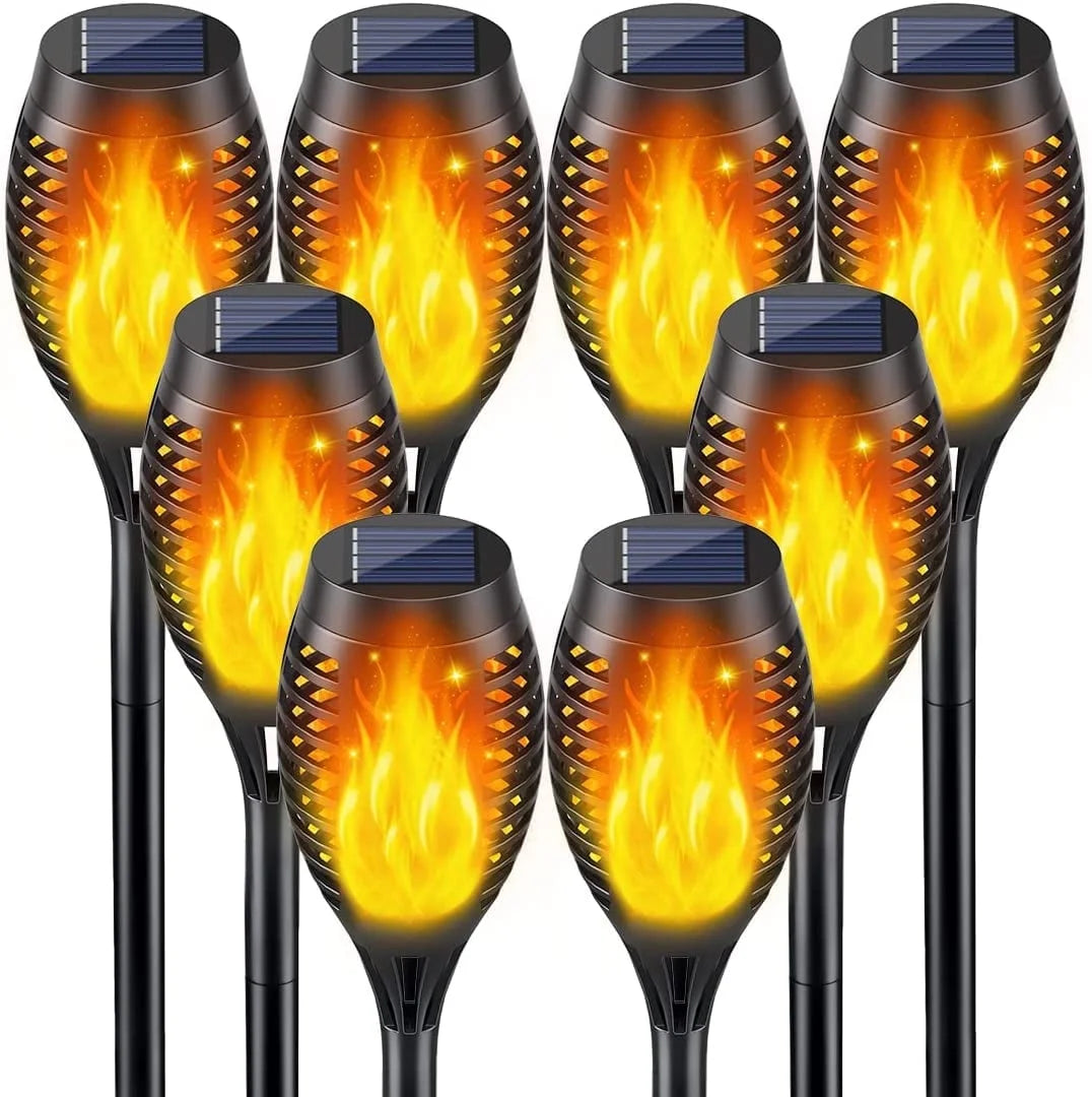 8-Pack Solar Tiki Torch Lights with Flickering Flame – Waterproof Halloween Outdoor Décor Lights