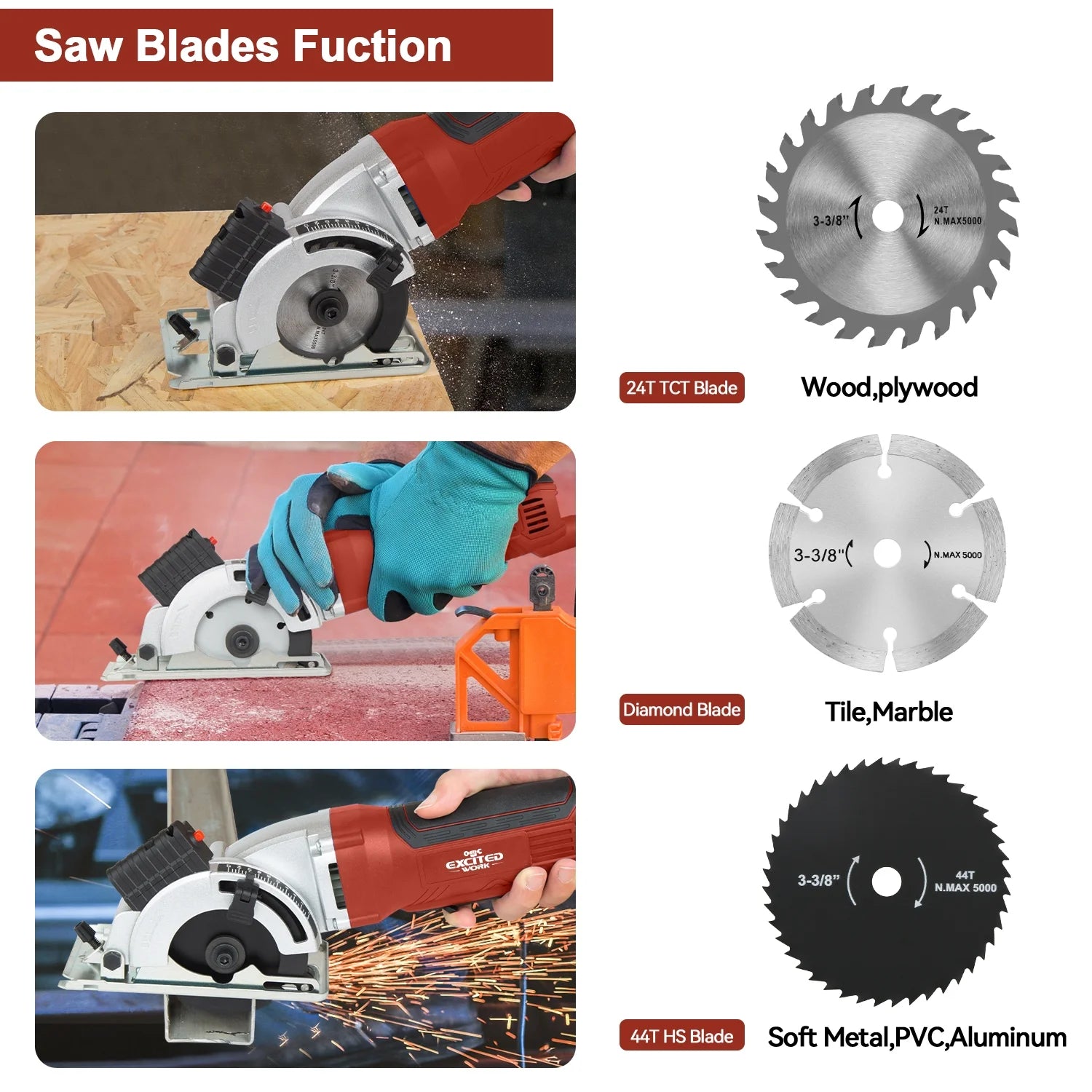 4.5-Amp 3-3/8&quot; Compact Electric Circular Saw with Laser Guide – 6500 RPM High-Speed Power Saw for Wood, Tile, and Plastic Cutting