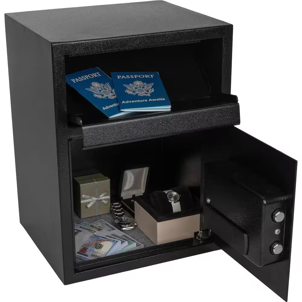 Electronic Safe Deposit Box – Digital Security Safe with Keypad &amp; Override Keys, Black