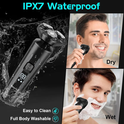 2-in-1 Cordless Electric Shaver for Men – Rechargeable Waterproof Razor with Beard Trimmer, Black